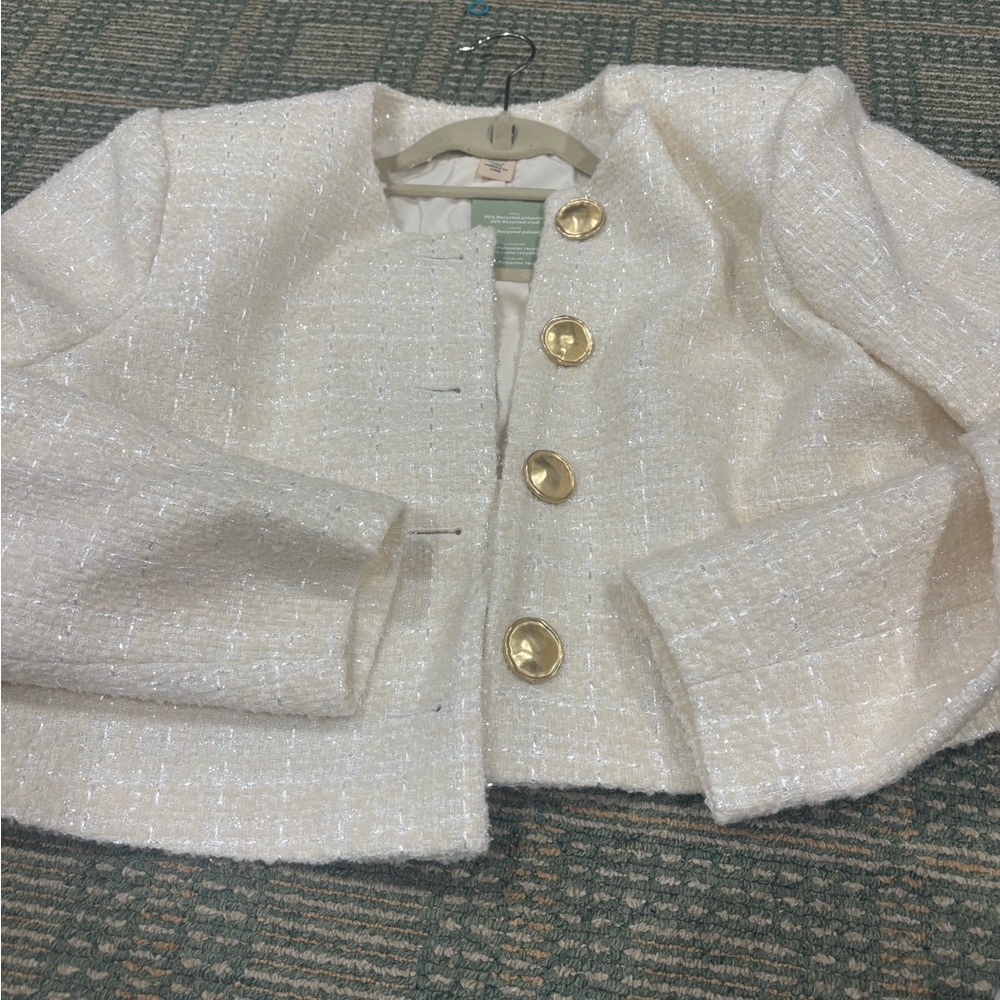 H&M Cream Tweed Jacket with Gold Accents